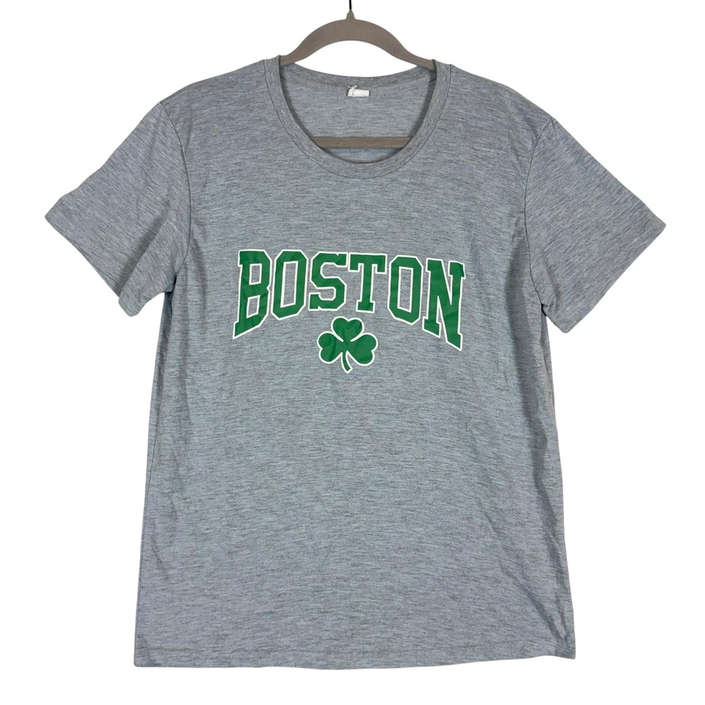 Boston Shamrock Fashion Shirt Mens Small Gray Graphic Tee St Patrick's Day Irish